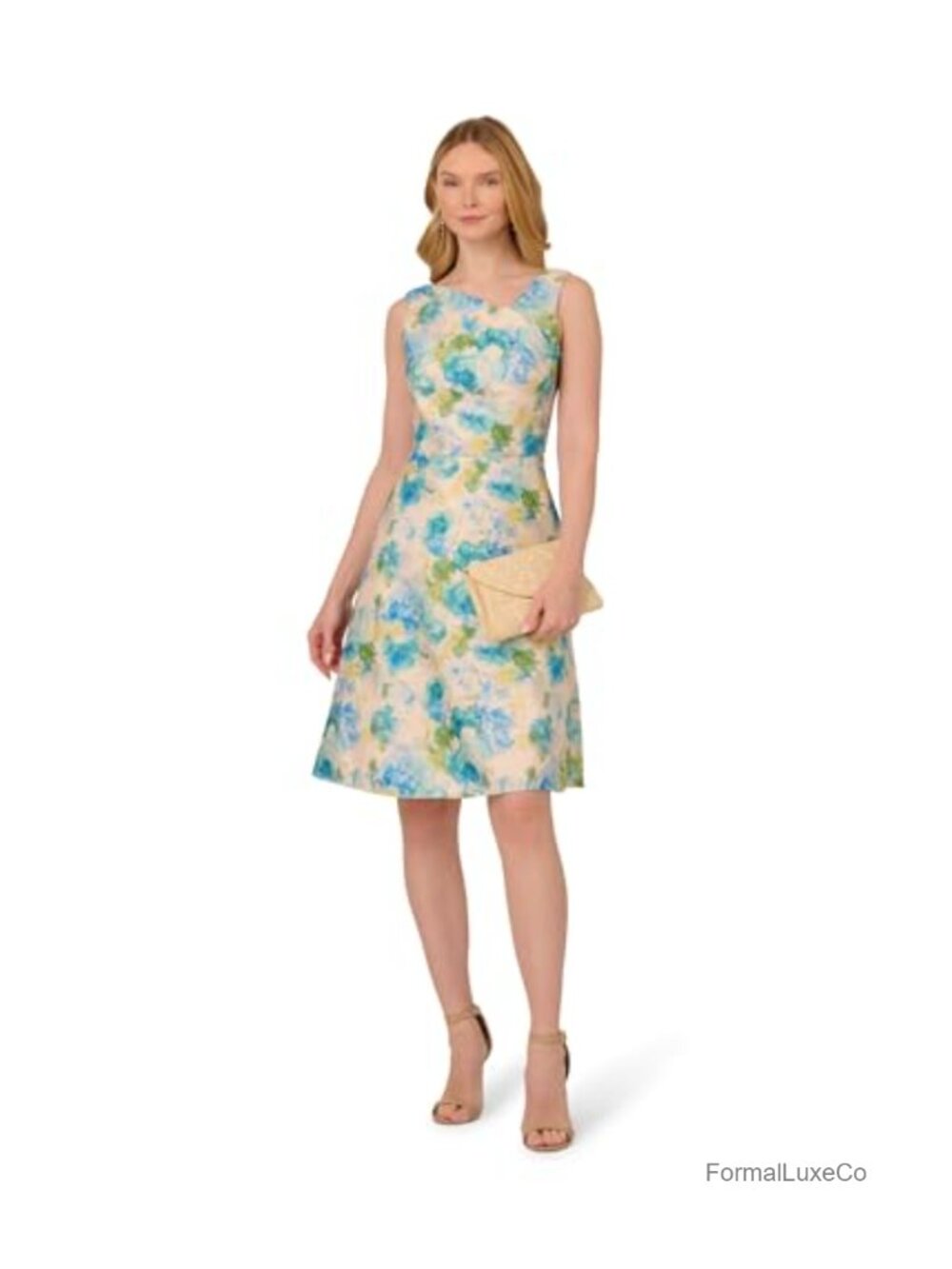 Asymmetrical Jacquard Midi Dress Sleeveless Cocktail Prom Wedding